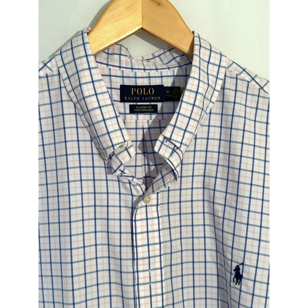 Polo Ralph Lauren Performance Shirt XXL Mens Blue Pink Plaid Short Sleeve‎ XXL